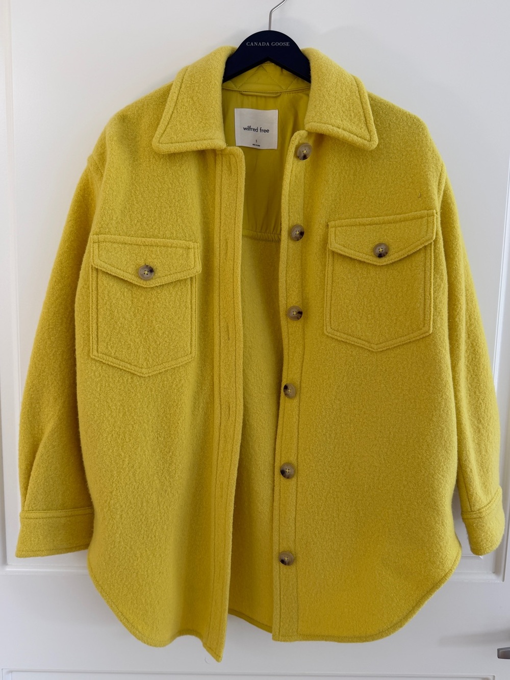 Wilfred Free Aritzia Ganna Boiled Merino Wool Shirt Jacket Yellow S
